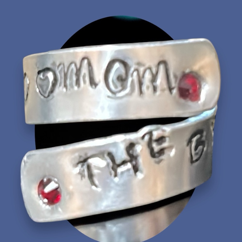 NEW HANDMADE. MOM THE BEST .  Silver Wrap Ring with Swarovski Crystals